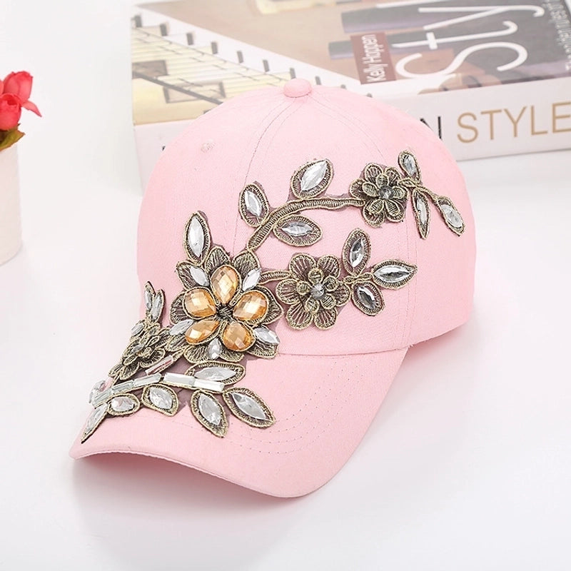 Women's Hip-hop Exaggerated Streetwear Flower Rhinestone Curved Eaves Baseball Cap