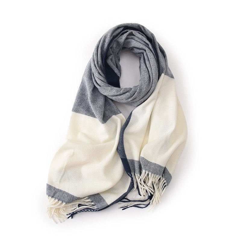 Women's Basic Color Block Polyester Tassel Scarf