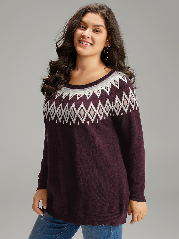 Supersoft Essentials Geo Contrast Raglan Sleeve Pullover