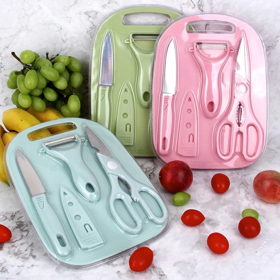 4 PCs Cutting Board With Knife Set(5717)-Green