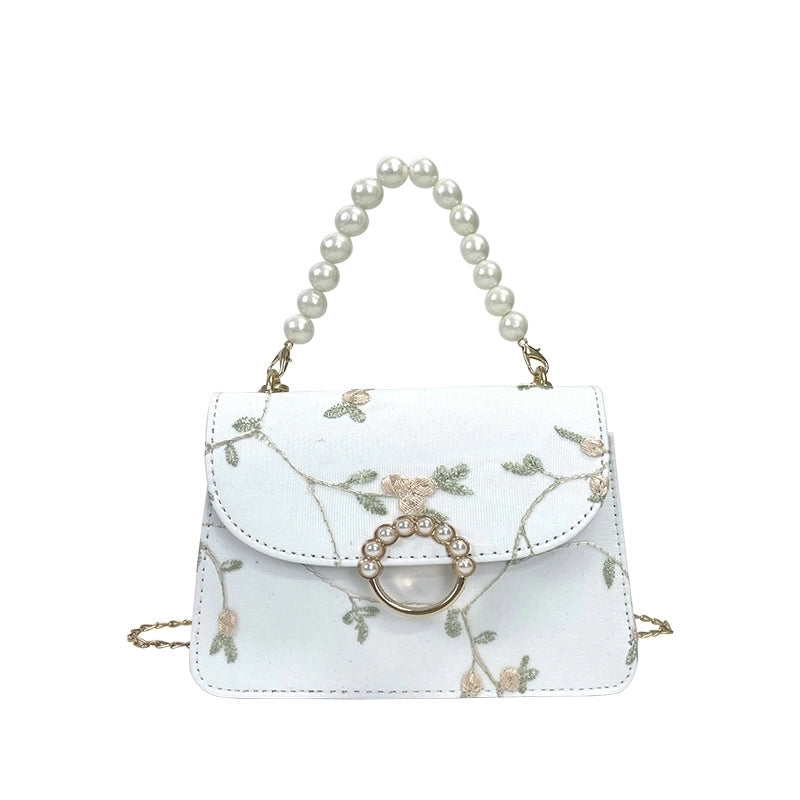 Women's Medium Pu Leather Flower Vintage Style Square Magnetic Buckle Shoulder Bag