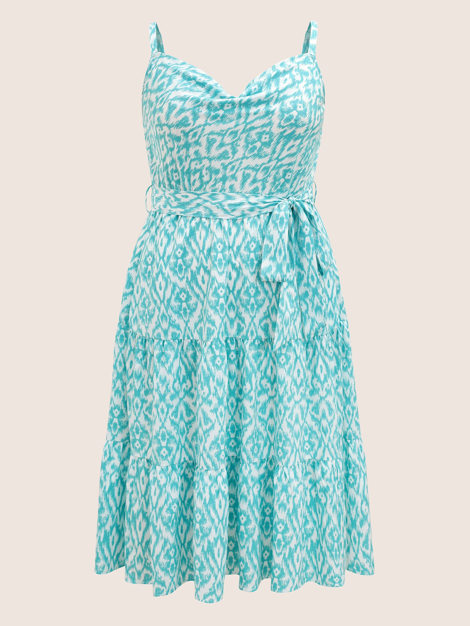 Cowl Neck Bandana Print Midi Dress