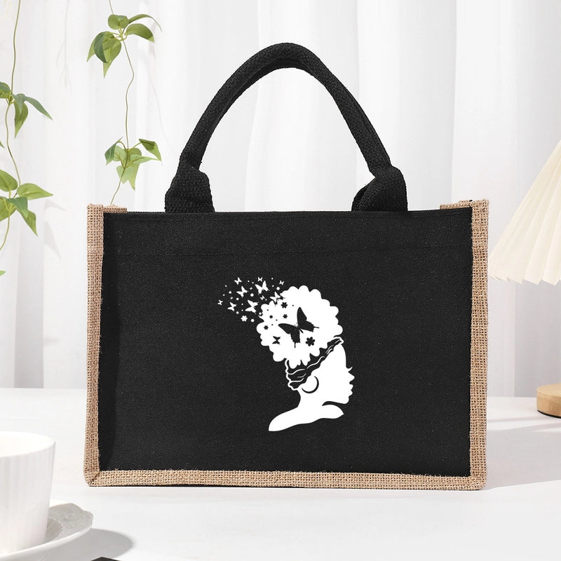 Women's Medium Canvas Letter Basic Classic Style Open Shopping Bags