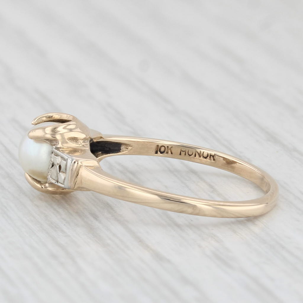 Vintage Cultured Pearl Solitaire Ring 10k Yellow Gold Size 6