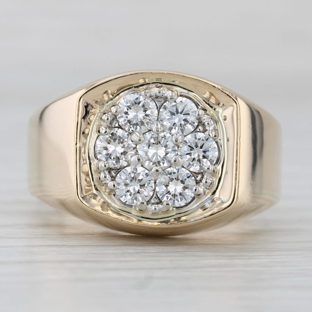 1.25ctw Diamond Cluster Ring 14k Yellow Gold Size 10 Men's Vintage