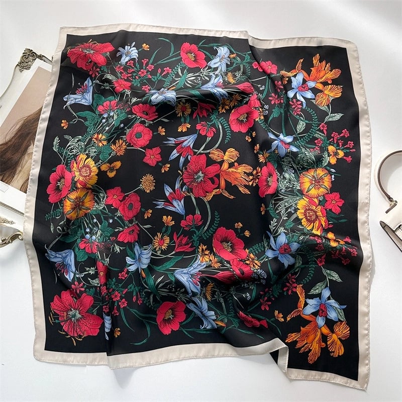 Unisex Casual Minimalist Stripe Flower Polyester Satin Printing Silk Scarf