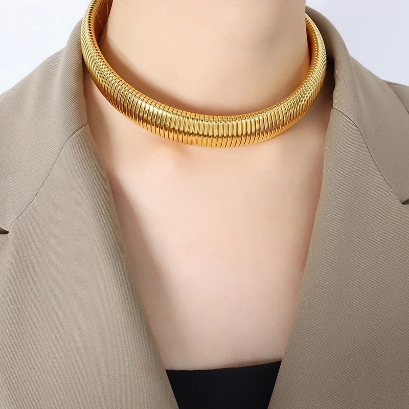 Hip-Hop Rock Punk Solid Color Titanium Steel 18K Gold Plated Plating Bracelets Necklace