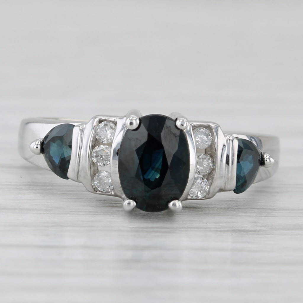 1.69ctw Oval Blue Sapphire Diamond Ring 14k White Gold Size 6