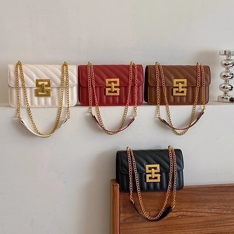 Women's Medium Pu Leather Solid Color Elegant Classic Style Square Flip Cover Shoulder Bag Crossbody Bag