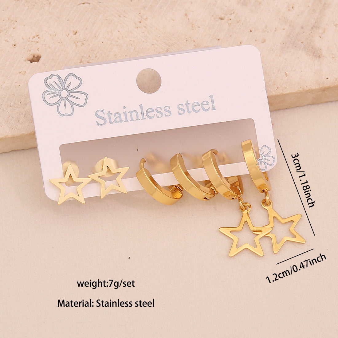 3 Pairs Of Love Butterfly Stainless Steel Earrings Set Flower Crown Earrings E612