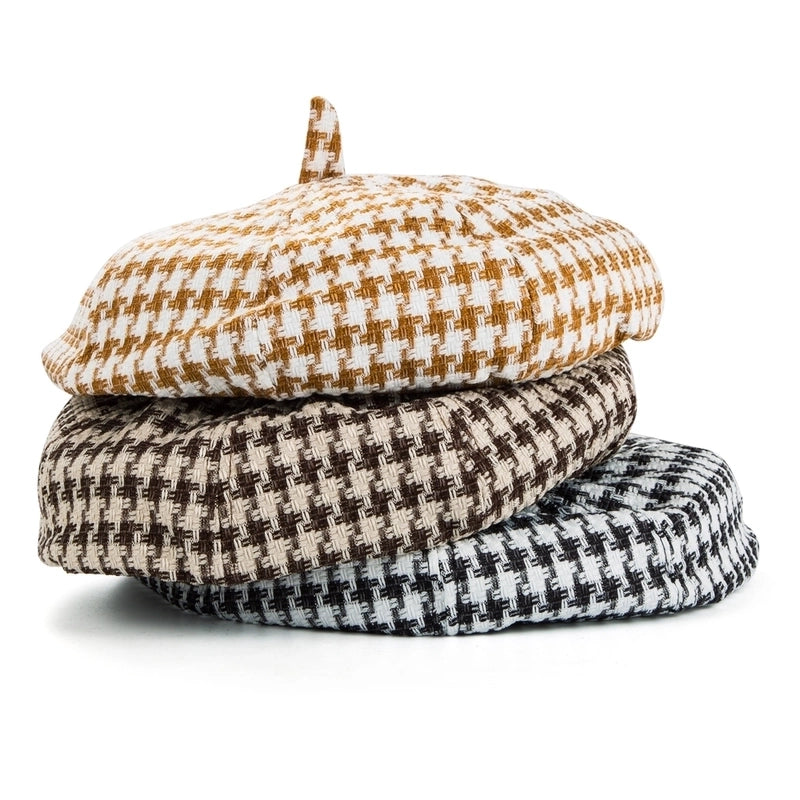 Women's Minimalist Houndstooth Stripe Eaveless Beret Hat