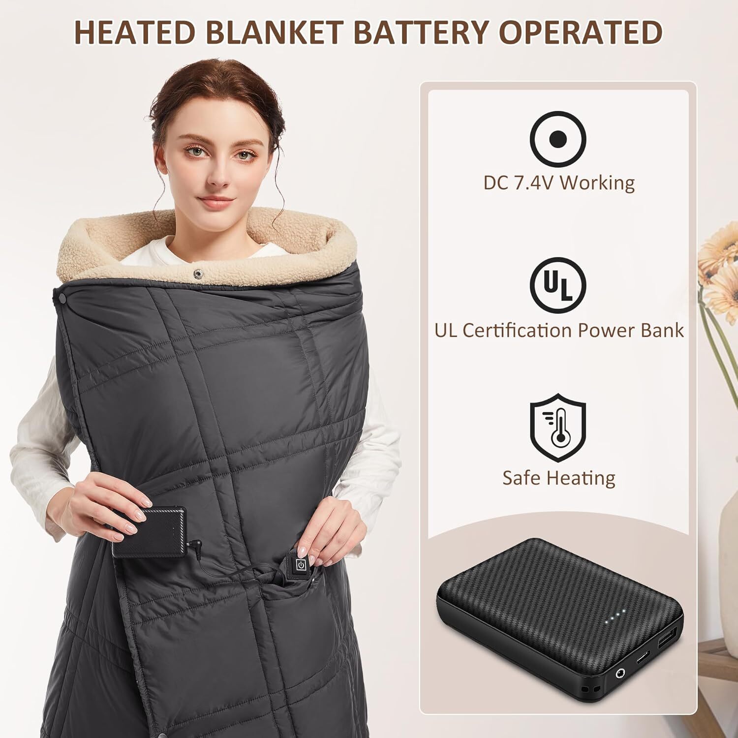 🎄Christmas Clearance! 🎁Sherpa Heated Blanket Battery Operated Portable Heated Blanket - 3 Packs for $24.96