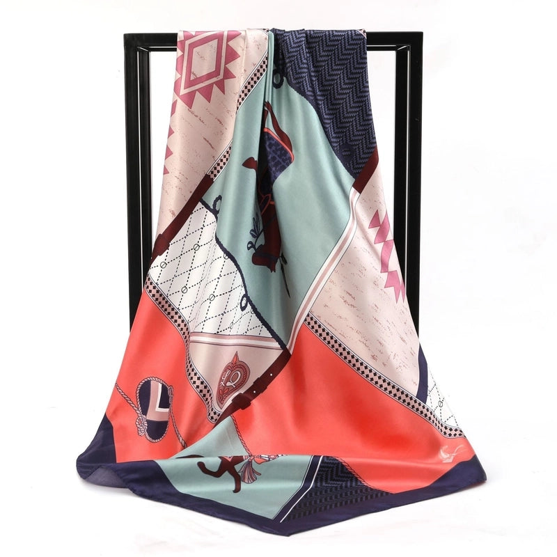 Women's Basic Minimalist Color Block Imitated Silk Printing Shawl
