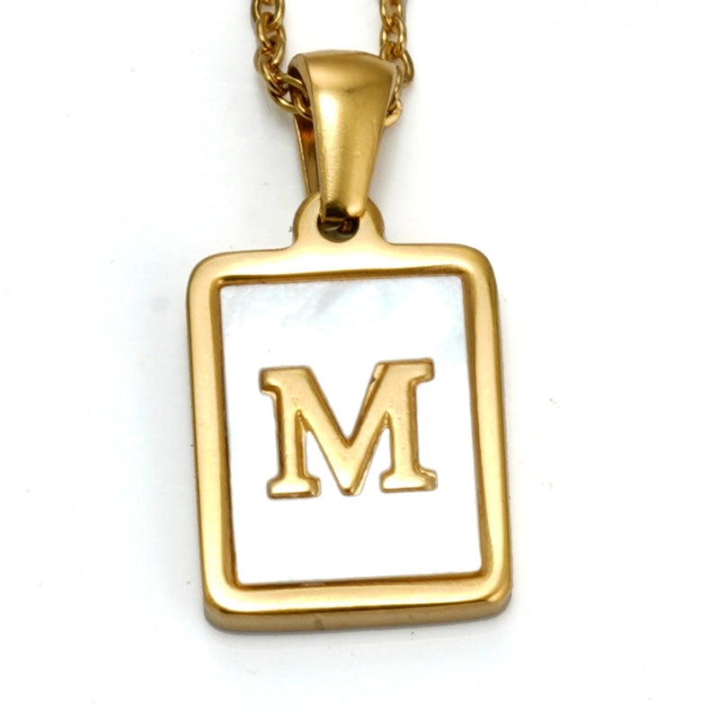 Elegant Round Letter Titanium Steel Inlaid Shell Necklace