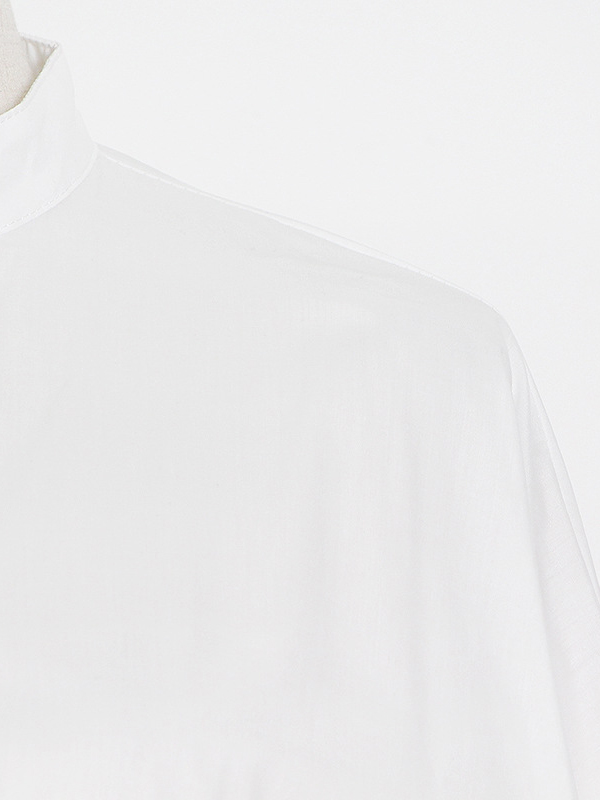 Stylish Loose Long Sleeves Buttoned Falbala Belted Solid Color Stand Collar Blouses&Shirts Tops