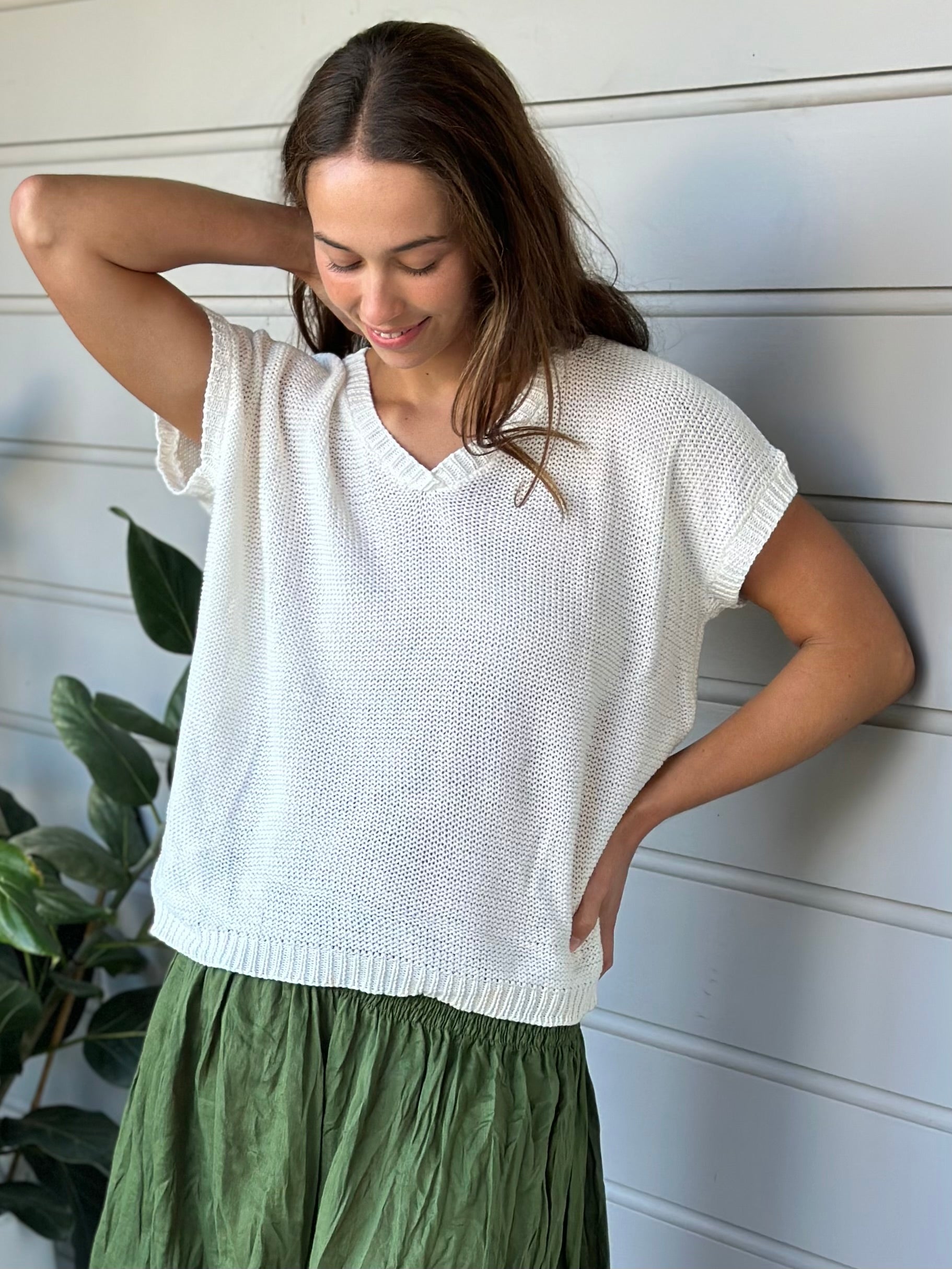 lara knit top - warm white cotton