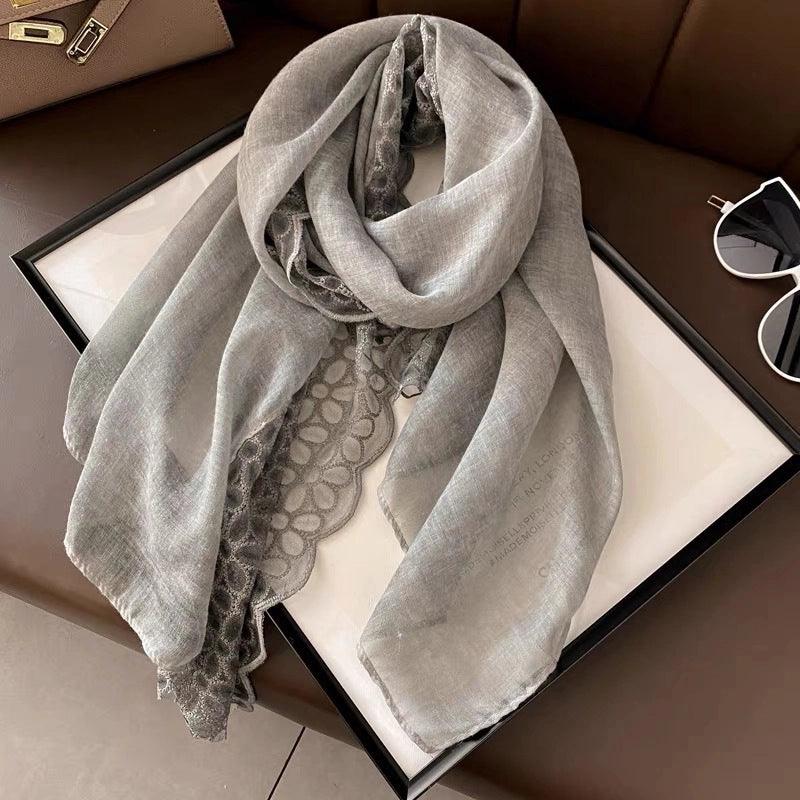 Women's Classic Style Solid Color Voile Patchwork Shawl