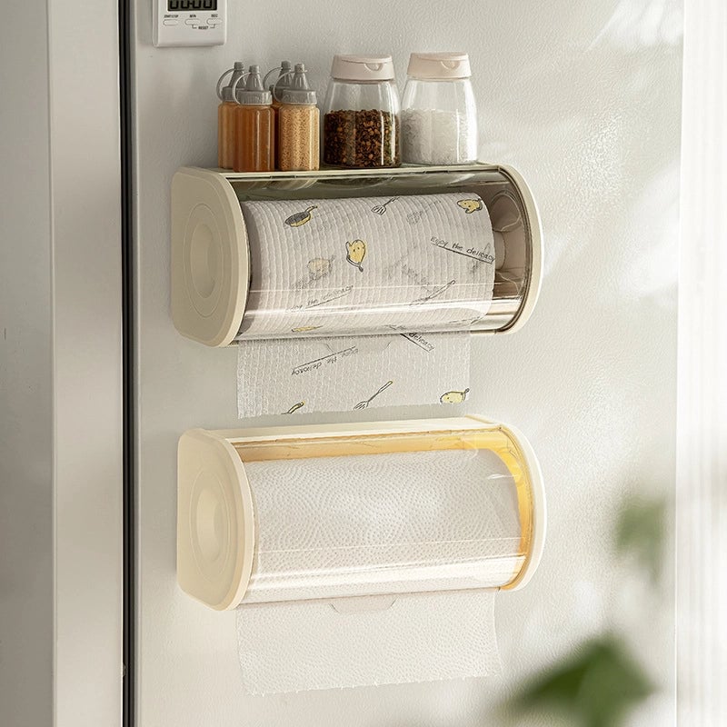 Dust-proof Kitchen Tissue Storage Box Rack Kitchen Transparent Cover Wall-mounted Punch-free Lazy Rag Rack Advanced