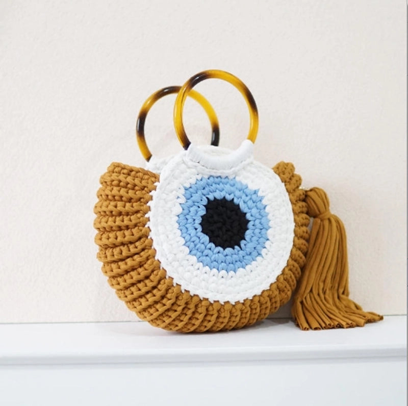 Women's Medium Polyester Devil's Eye Vintage Style Shell Lock Clasp Handbag Dome Bag