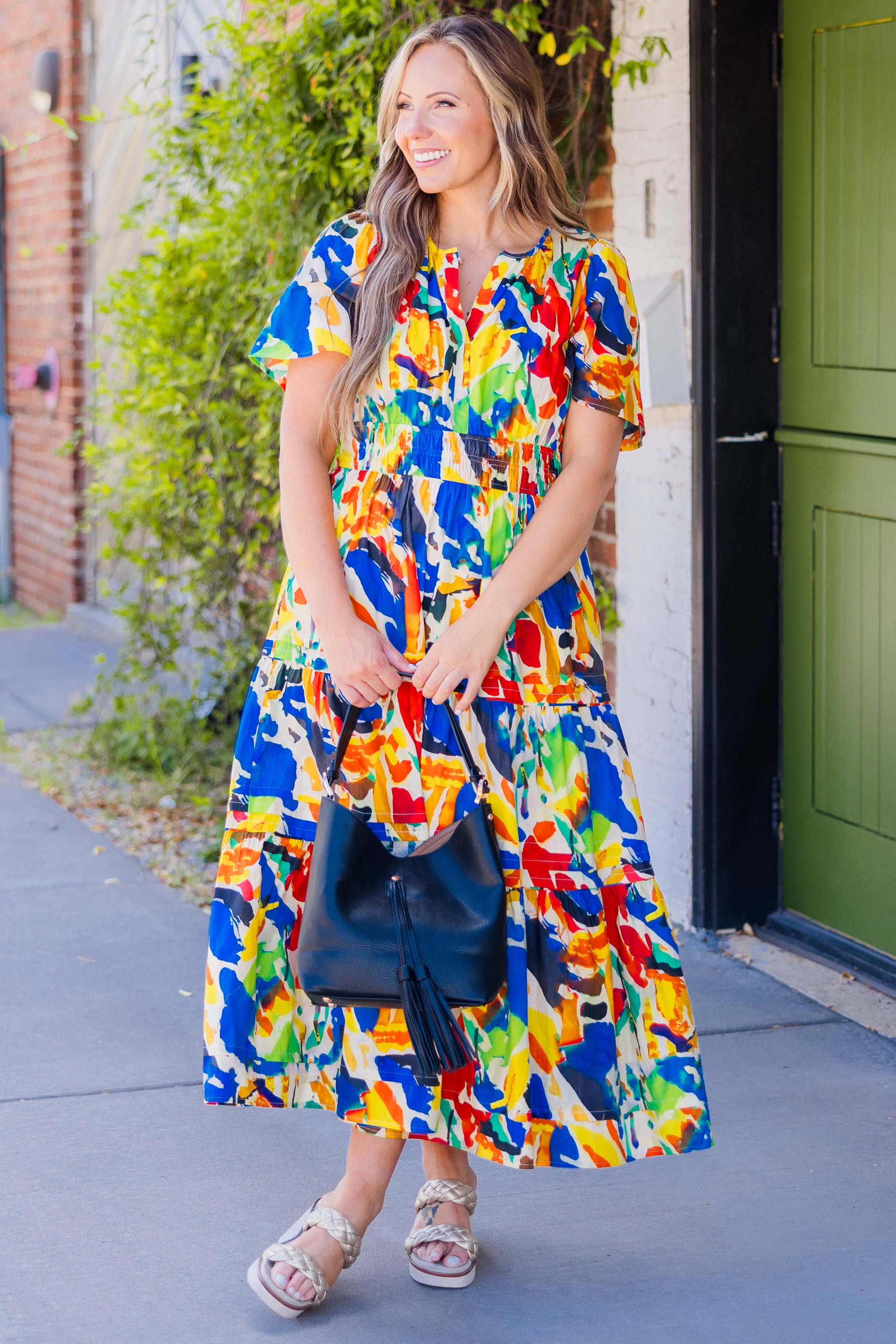 Wish Me Joy Dress. Blue Watercolor