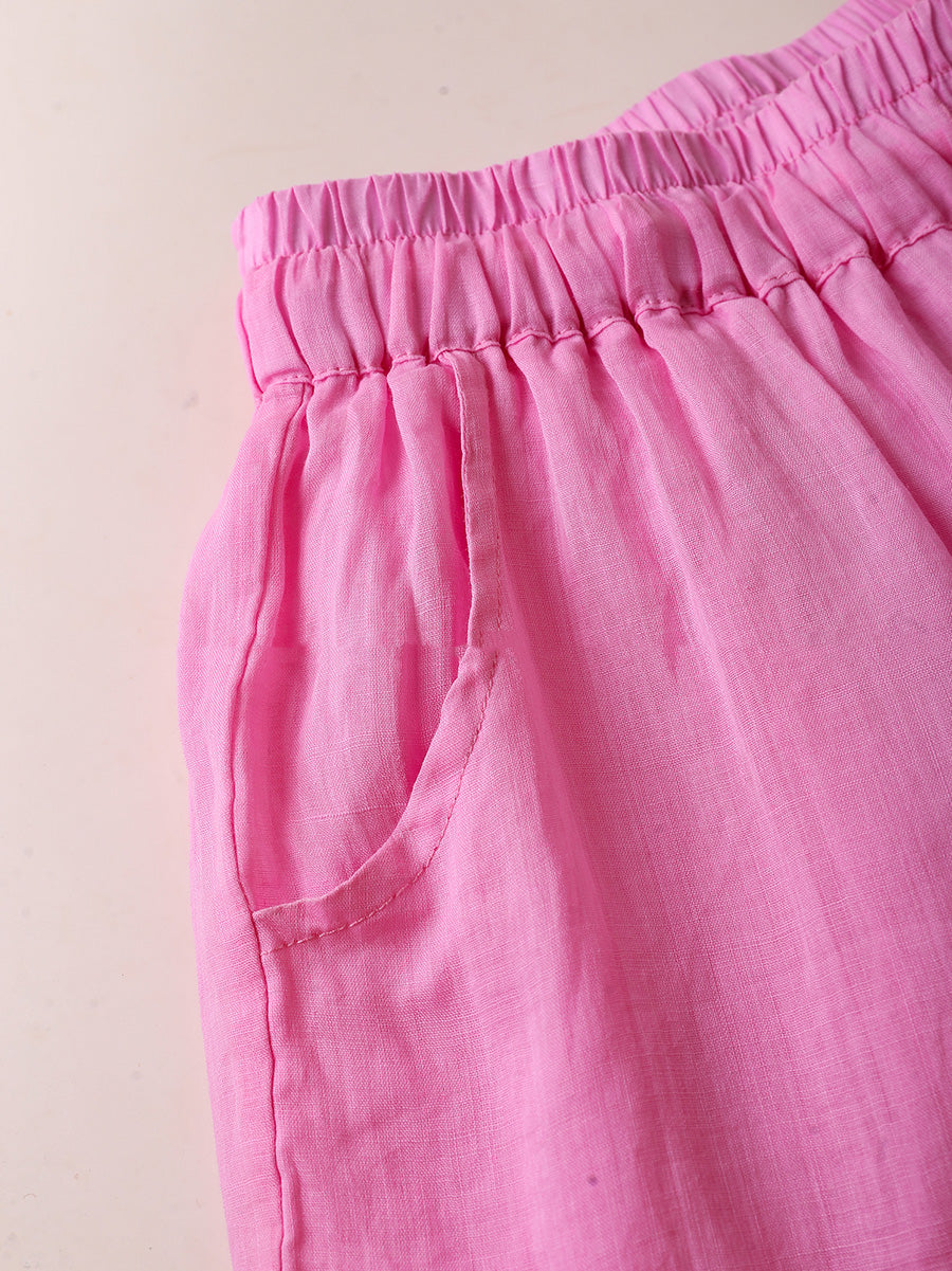 Women Summer Pure Color 100%Ramie Wide-leg Pants