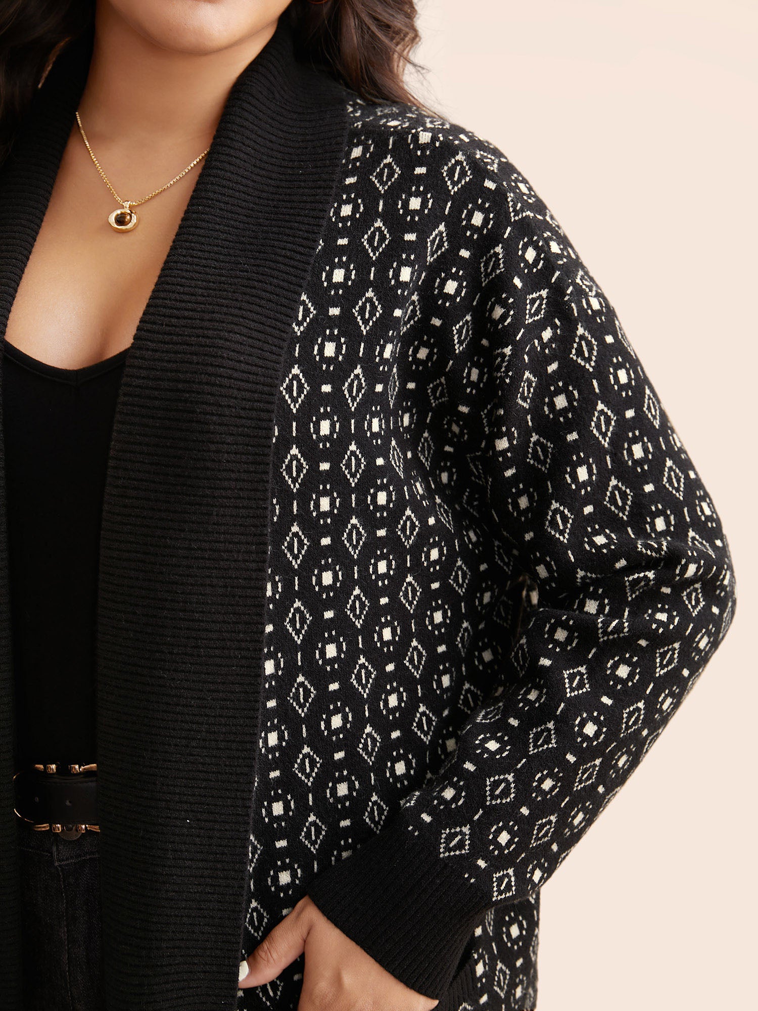 Supersoft Essentials Geometric Jacquard Drop Shoulder Cardigan