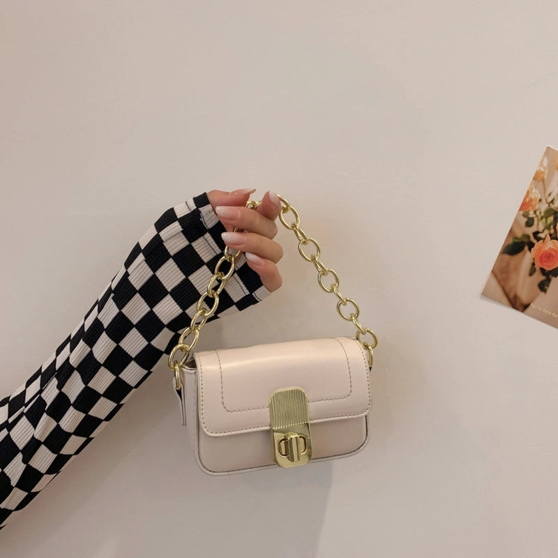 Women's Small Pu Leather Solid Color Basic Chain Square Lock Clasp Crossbody Bag
