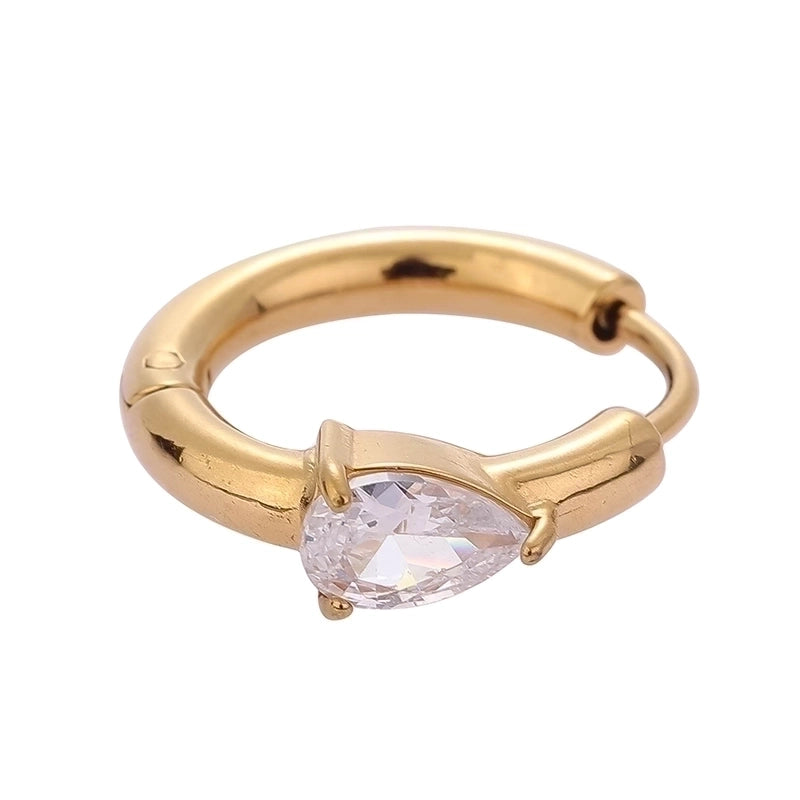 1 Piece Modern Style Minimalist Classic Style Solid Color Inlay 316L Stainless Steel  Zircon 14K Gold Plated Hoop Earrings