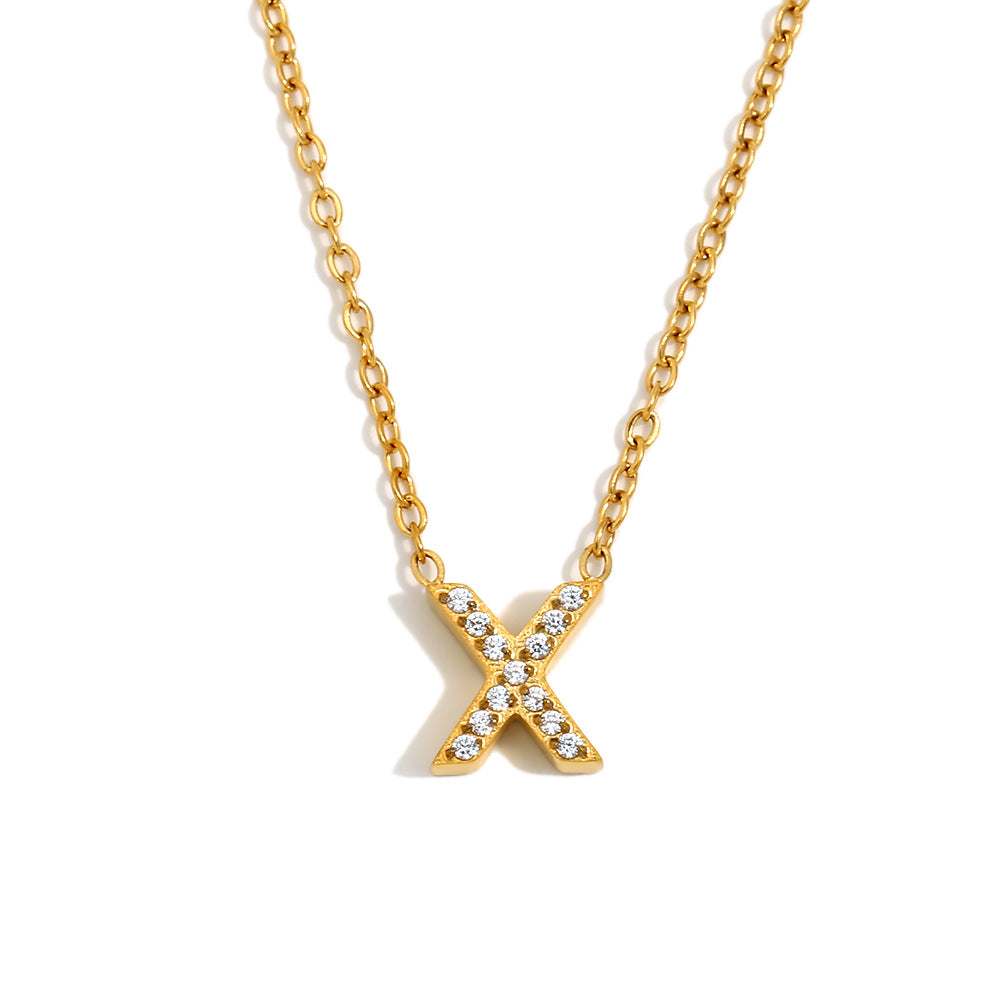 Fashionable And Simple 26 English Letter Pendant Stainless Steel Plated 18K Gold Diamond Small Letter Necklace For Women