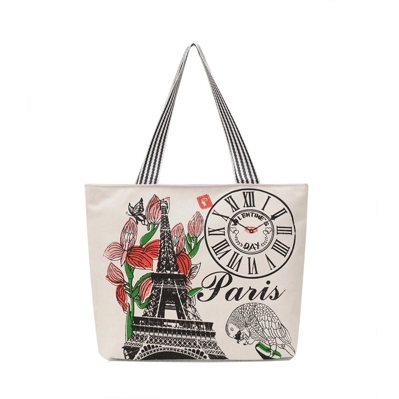 Women's Classic Style Color Block Canvas Shopping Bags
