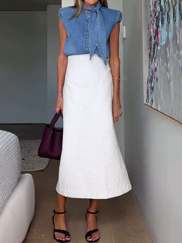 Loose Short Sleeves Split-Joint Round-Neck Blouses&Shirts Tops