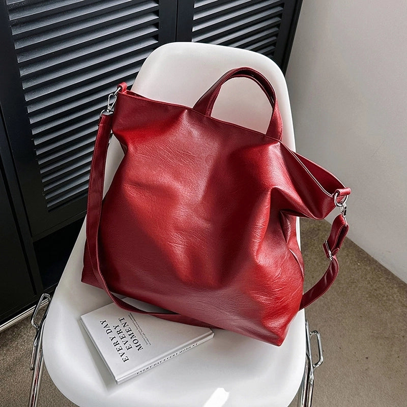 Women's Pu Leather Solid Color Punk Classic Style Streetwear Sewing Thread Square Zipper Tote Bag