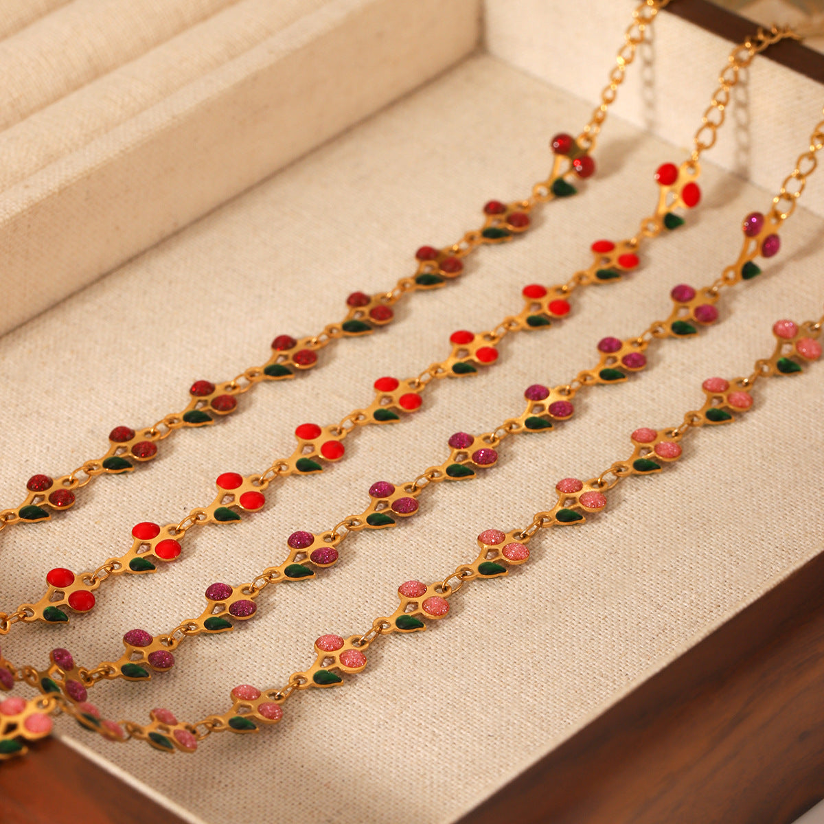 18K Gold Stainless Steel Oil Drop Cherry Bracelet Women'S Versatile Titanium Steel Hand Jewelry Fruit