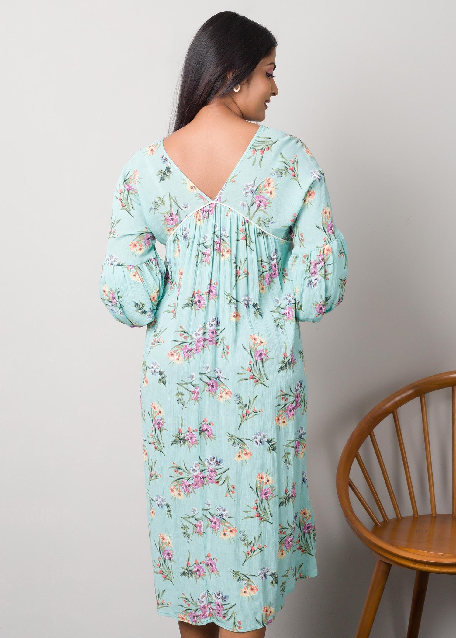 Printed dress with piping detail