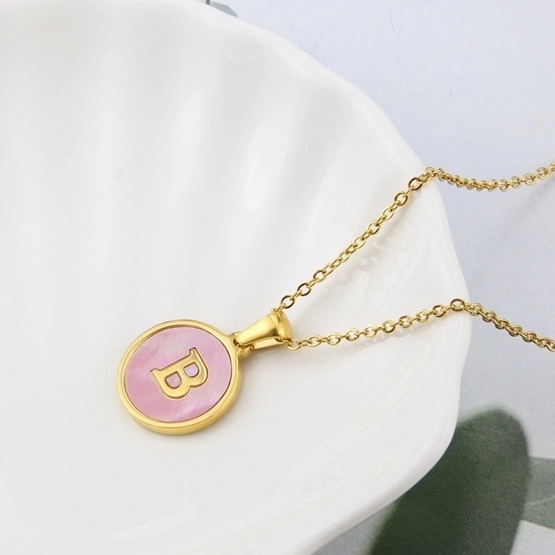 Minimalist Letter Titanium Steel Plating Inlay Shell Pendant Necklace