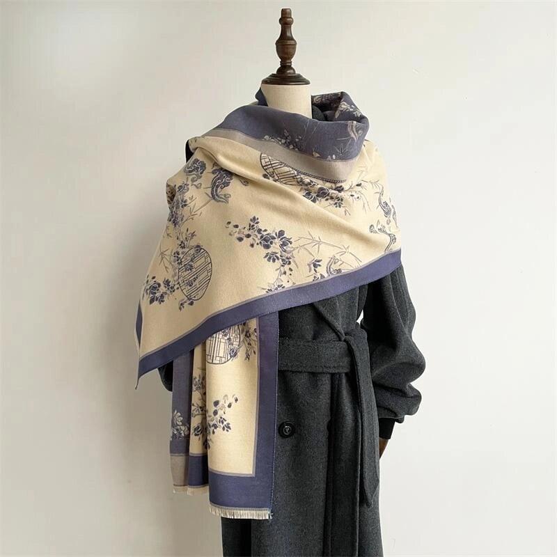 Women's Elegant Plant Imitation Cashmere Scarf