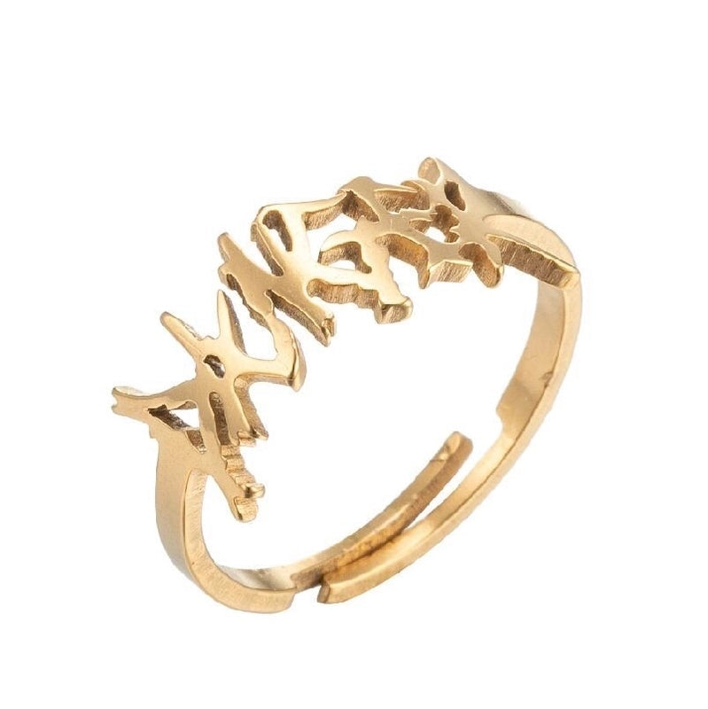 Fashion Letter 201 Stainless Steel 18K Gold Plated Hollow Out Rings