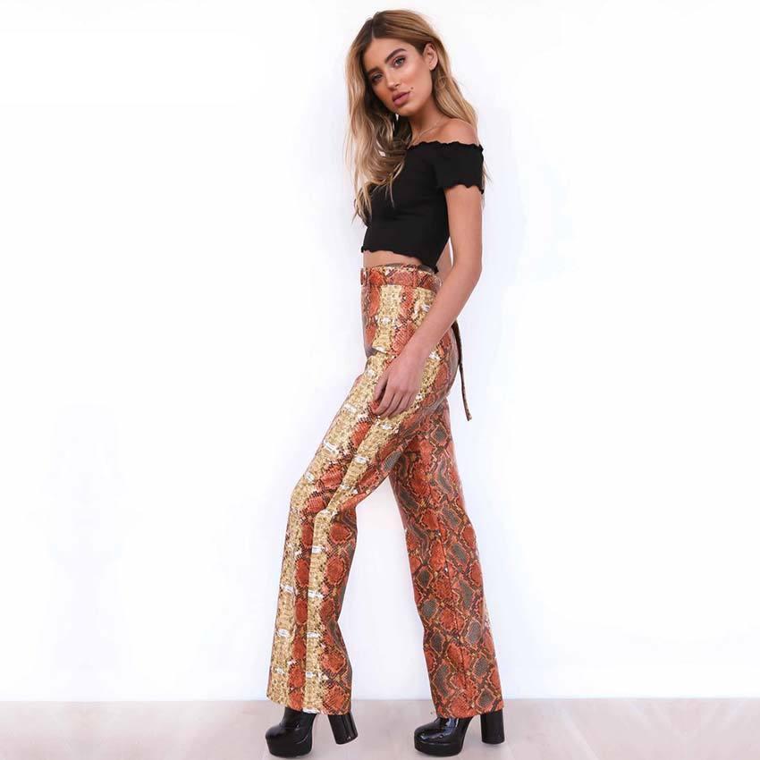 Snake Print High Waisted Straight Trousers