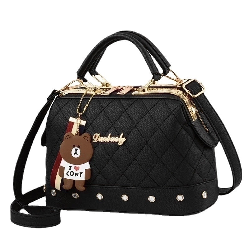 Women's Medium Pu Leather Solid Color Cute Ornament Square Zipper Crossbody Bag