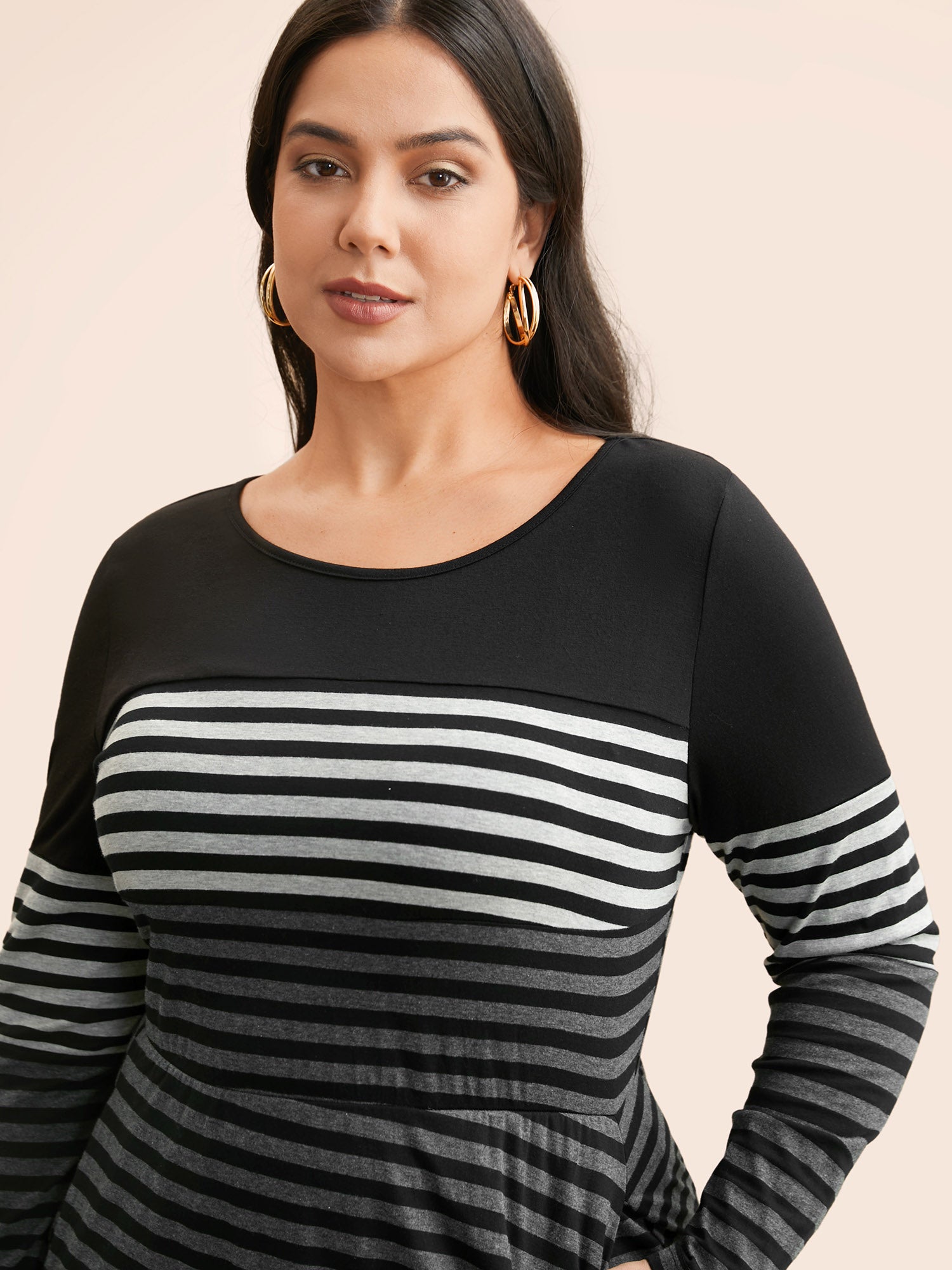 Striped Contrast Elastic Waist Midi Dress