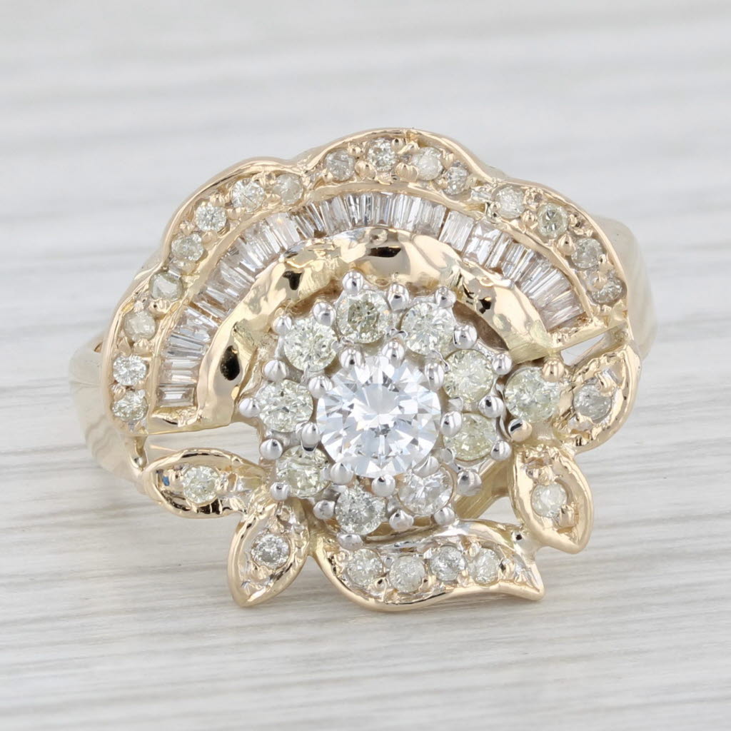0.67ctw Diamond Cluster Flower Ring 14k Yellow Gold Size 7.75