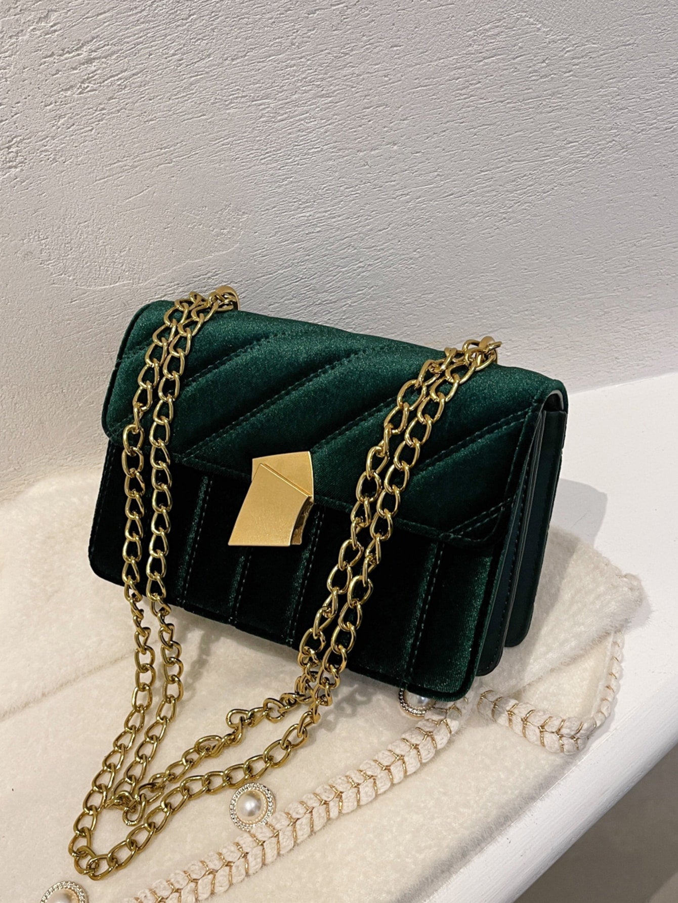 Velvet Small Square Shoulder Bag Crossbody Bag