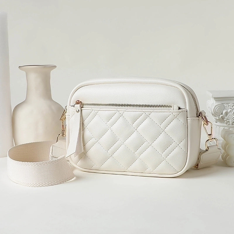 Women's Medium Pu Leather Solid Color Lingge Basic Classic Style Square Zipper Shoulder Bag Crossbody Bag Square Bag