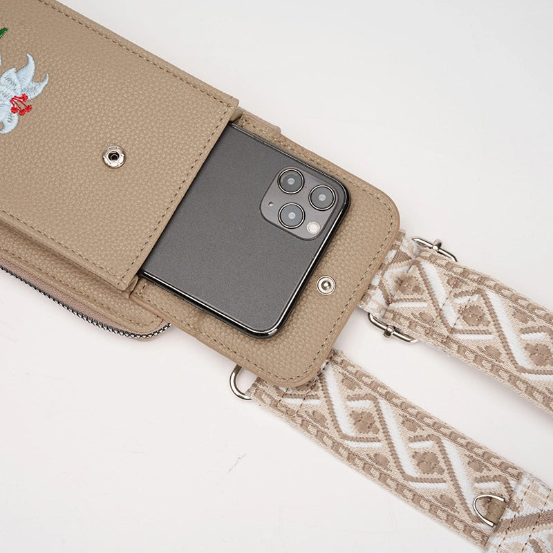 Women's Pu Leather Letter Flower Elegant Round Square Zipper Flip Cover Phone Wallets