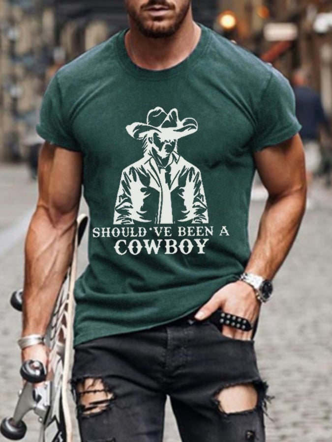 Men's Should've Been A Cowboy RIP Keith Country Music Printed Casual T-Shirt