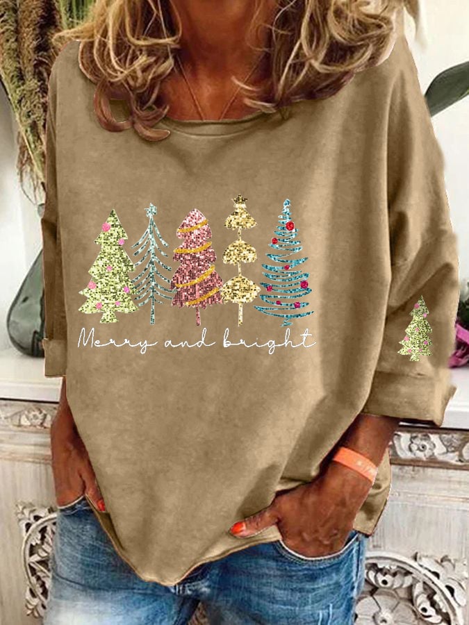 Women's  Sequined Christmas Tree Printed Casual Sweatshirt