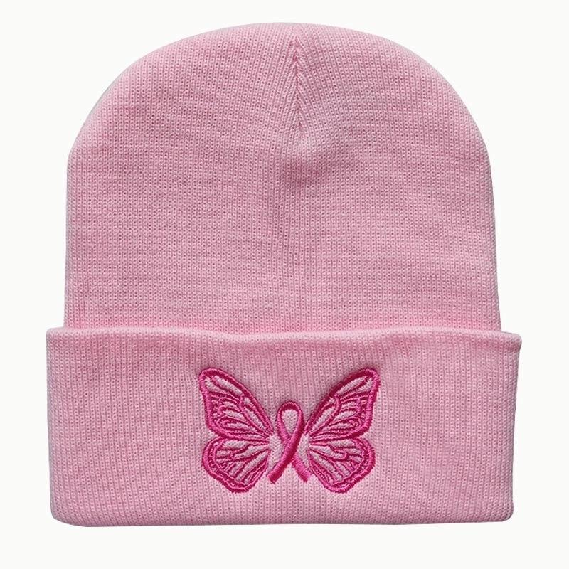 Women's Minimalist Butterfly Embroidery Crimping Wool Cap
