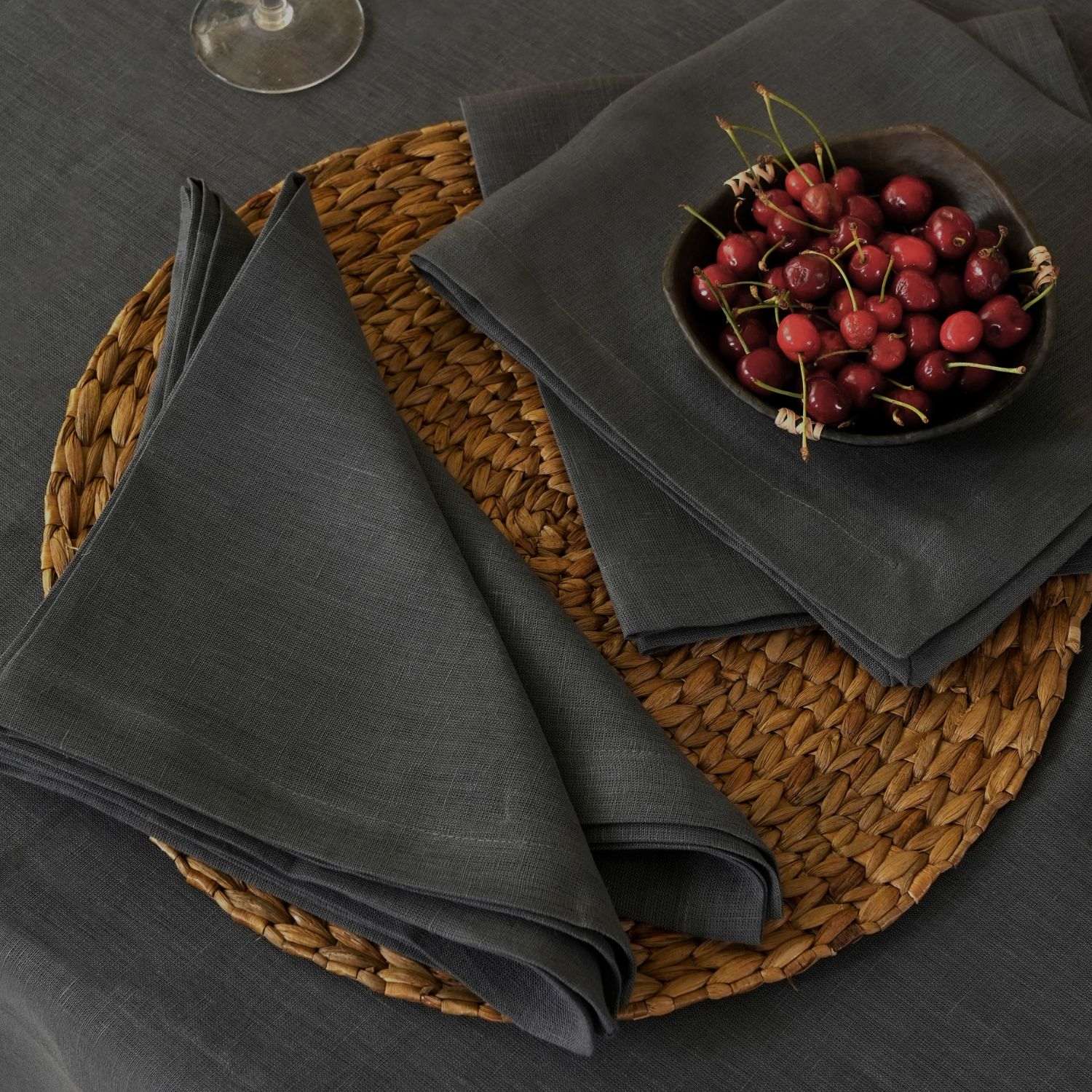 Charcoal Gray 100% Linen Plain Napkins