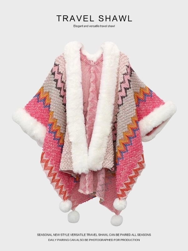 Women's Retro Multicolor Knit Patchwork Shawl