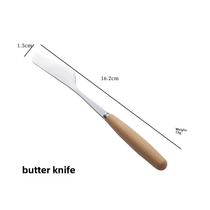 Stainless Steel Knife And Fork Spoon With Wooden Handle Western Steak Knife Solid Wood Stainless Steel Tableware Soup Spoon Fruit Dessert Fork